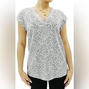 NWOT Hilary Radley Women's Short Sleeve Printed Blouse blue white women’s 2XL